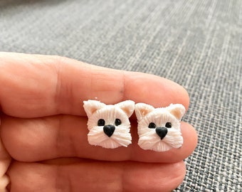 Westie Stud Earrings,West highland terrier,Stainless Steel,Studs,Polymer clay jewelry,Unique handmade jewelry,Cute,Westie