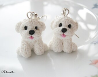 Bichon Frisé earrings Polymer Clay Fimo Dog Bichon Frisé