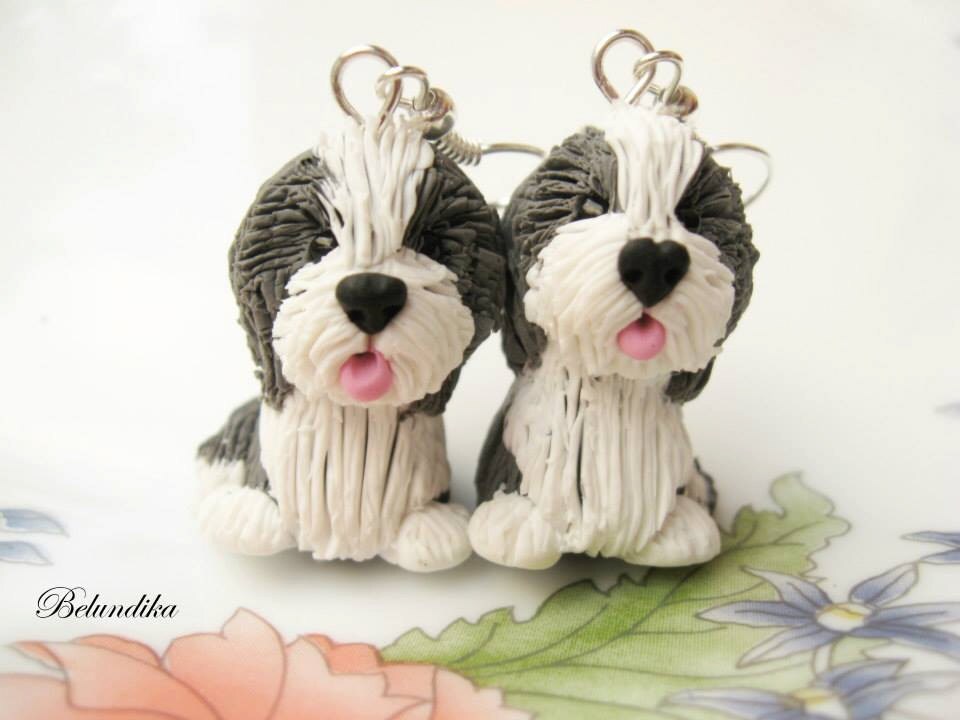 Bearded collie earrings Earrings Polymer Clay Fimo Dog