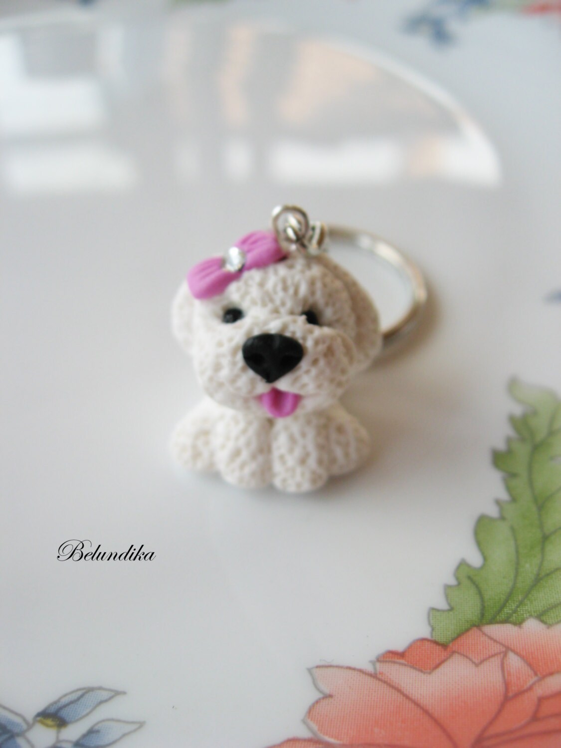 Bichon With a Bow Key Chain Polymer Clay Fimo Dog Keychain - Etsy