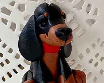Black and tan dachshund key chain,Dachshund,Dog,Polymer Clay,Fimo