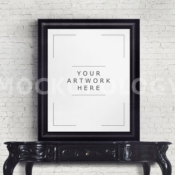 8x10 Vertical Digital Black Frame Mockup Vintage Poster Mockup