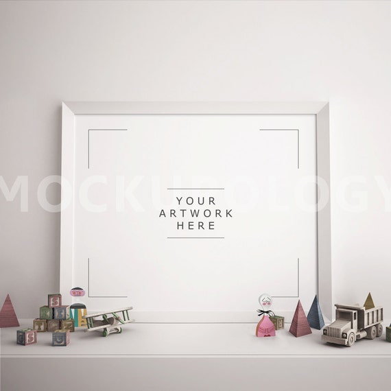8x10 Horizontal Digital White Frame Mockup Poster Mockup Styled