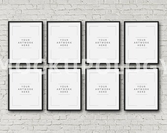 Download Free 8x10 16x20 24x30 Set of Eight Vertical DIGITAL Black Frame Mockup, Styled Photography Poster Mockup, White Brick Background,INSTANT DOWNLOAD PSD Template