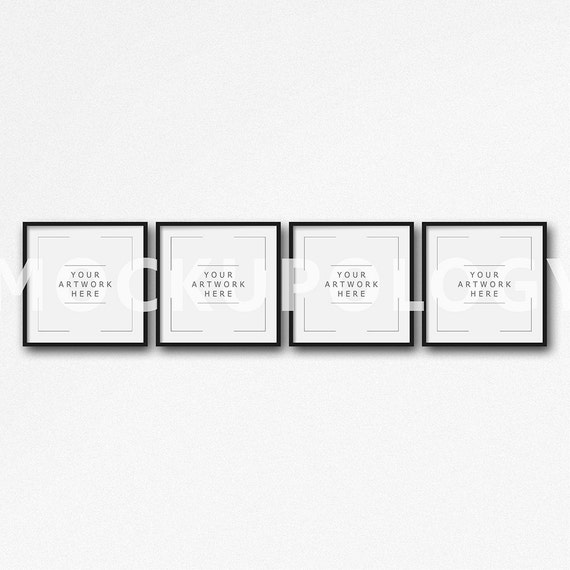 Square Set Of Four Digital Black Frame Mockup On