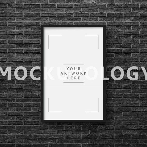 Download 11x17 Vertical Digital Black Frame Mockup On Black Brick ...