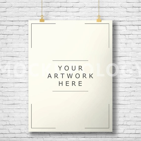 Vertical Hanging Paper Mockup Frame Paper Clips Poster Mockup
