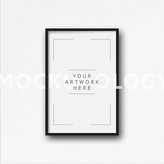 8x12 Vertical Digital Black Frame Mockup On White Plain