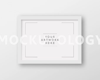 A4 Horizontal Digital White Frame Mockup On White Plain Wall Background Styled Photography Poster Mockup Instant Download Free Downloads 5 555 Logo Mockups