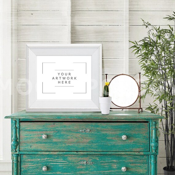 8x10 Horizontal White Frame Mockup Vintage Poster Mockup Digital