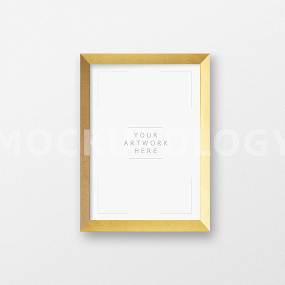 A4 Vertical Digital Gold Mockup Frame On White Wall