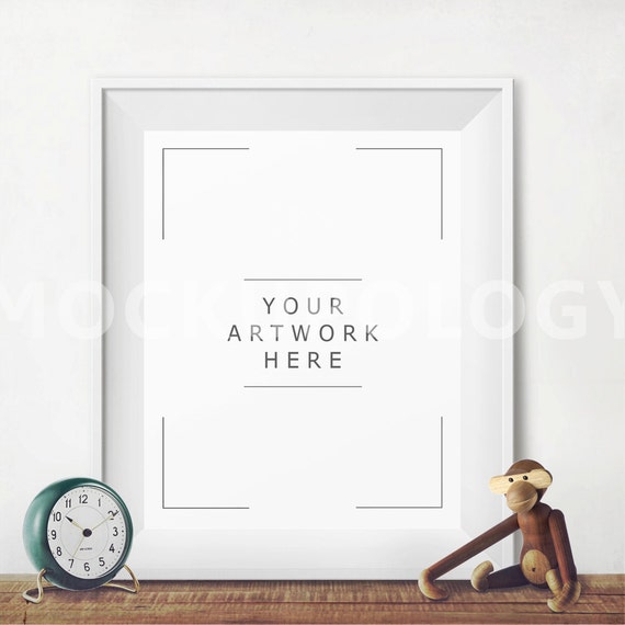 8x10 Vertical White Frame Mockup Poster Mockup Wooden Desk