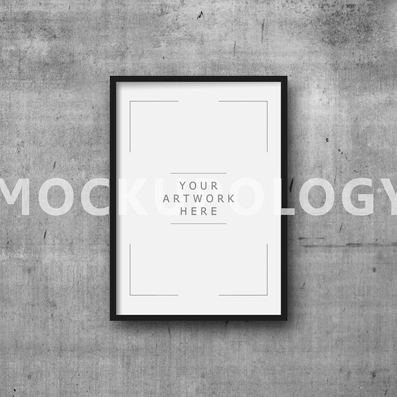 A3 Vertical Digital Black Frame Mockup On Concrete Wall