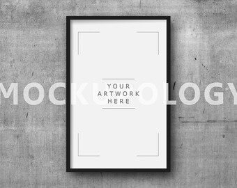 A4 Vertical Digital Black Frame Mockup On Concrete Wall Etsy