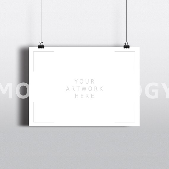 5x7 Horizontal Hanging Paper Mockup Frame Paper Clips Poster 5x7 Horizontal Hanging Paper Mockup Frame Paper Clips Poster