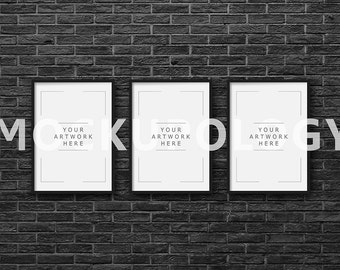 Square Set Of Three Digital Black Frame Mockup On Black Brick Etsy