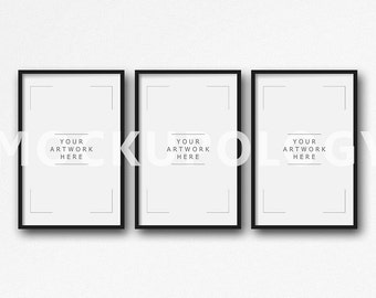 Download 11x17 Set of Three Vertical DIGITAL Black Frame Mockup on White Plain Wall Background, Styled ...