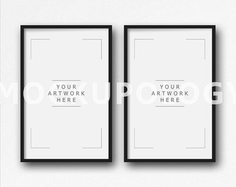 Download 11x17 Set of Two Vertical DIGITAL Black Frame Mockup on White Plain Wall Background, Styled ...