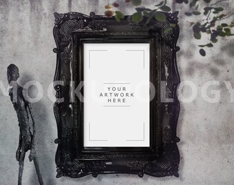 Download 11x17 Vertical Digital Black Baroque Frame Mockup, Poster Frame Mockup, Giacometti Figure Styled ...