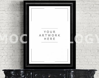 Download Free A3 A1 Vertical Digital Black Frame Mockup, Vintage Poster Mockup, Styled Photography Mockup, Vintage Table Desk Frame, INSTANT DOWNLOAD PSD Template