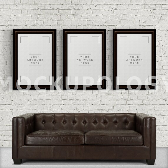 8x12 Set Of Three Vertical Digital Brown Wood Frame