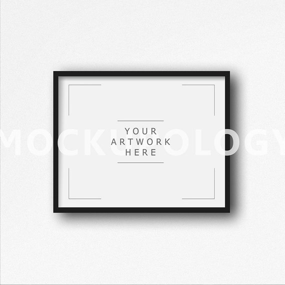 11x14 Horizontal Digital Black Frame Mockup On White Plain