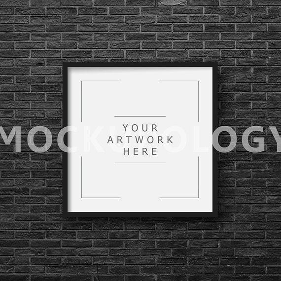 Square Digital Black Frame Mockup Black Brick Wallpaper Background