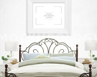 Download 8x10 Horizontal White Digital Frame Mockup Bedroom Wall Vintage Poster Frame Mockup Styled Photography Product Mockup Instant Download 3d Photorealistic Logo Mockup Free Download PSD Mockup Templates