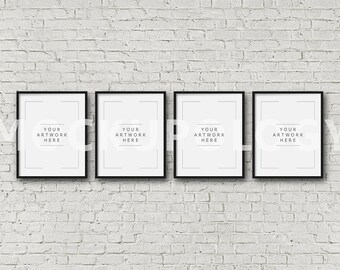 Download Free 8x10 16x20 24x30 Set of Four Vertical DIGITAL Black Frame Mockup, Styled Photography Poster Mockup, White Brick Background, INSTANT DOWNLOAD PSD Template