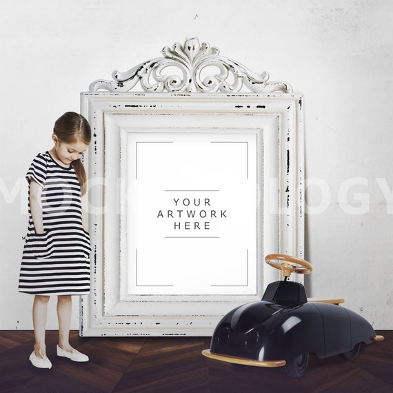 8x10 Vertical Frame Mockup White Baroque Frame Mockup Poster