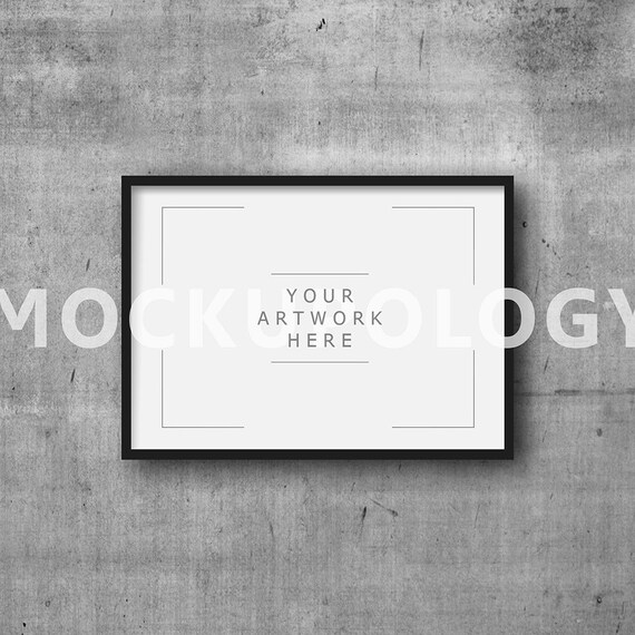 A3 Horizontal Digital Black Frame Mockup On Concrete Wall A3 Horizontal Digital Black Frame Mockup On Concrete Wall
