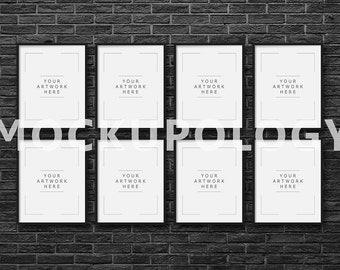 Download Free 8x10 16x20 24x30 Set of Eight Vertical DIGITAL Black Frame Mockup on Black Brick Wall Background, Styled Photography Mockup,INSTANT DOWNLOAD PSD Template