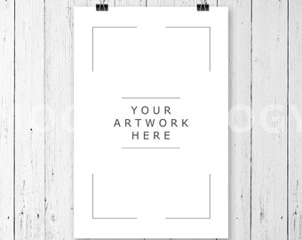 Square Hanging Paper Mockup Frame Paper Clips Poster Mockup Etsy