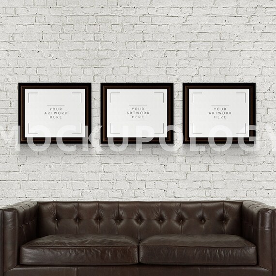 8x10 Three Horizontal Digital Brown Wood Frame Mockup Vintage