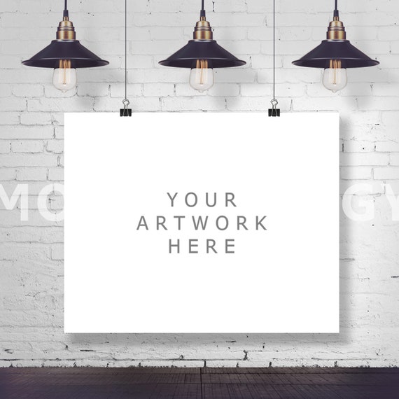 8x10 Horizontal Hanging Paper Mockup Frame Paper Clips Poster