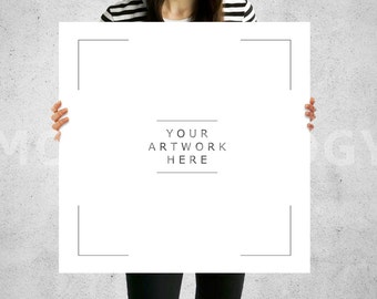 Square Paper Mockup Girl Holding Poster Mockup Gallery Frame Set Product Mockup Styled Stock Photography Instant Download Free Download Best Psd Mockups Templates