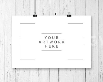 8x12 Horizontal Hanging Paper Mockup Frame Paper Clips Poster Mockup Stock Black Clips Wood Background Print Mockup Instant Download Free Psd Mockups Templates