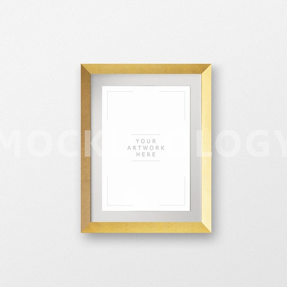 A4 Vertical Digital Matted Gold Mockup Frame On White