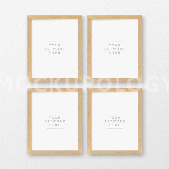 Set Of Four 8x10 Vertical Natural Wood Frame Mockup Light Oak Etsy