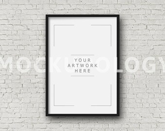 A4 Digital Frame Mockup, Styled Photography Mockup, Black Wood Frame Mockup on White Brick Wall Background, DIGITAL FILE DOWNLOAD