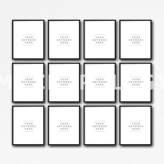 8x10 16x20 24x30 Set Of 12 Vertical Digital Black Frame Mockup Etsy