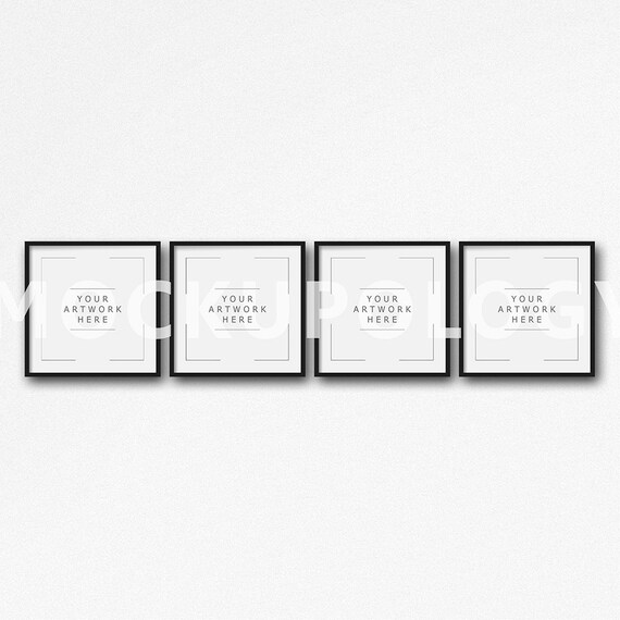 Square Set Of Four Digital Black Frame Mockup On White Plain Etsy
