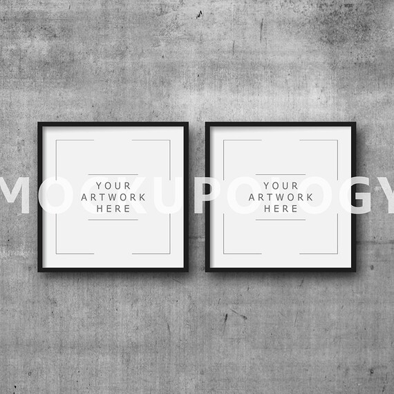 Square Set Of Two Digital Black Frame Mockup On Concrete Wall Etsy