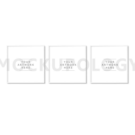 Set Of Three Square Digital White Frame Mockup Wallpaper Background Styled Photography Poster Framed Instant