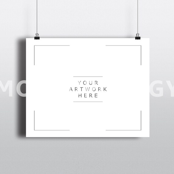 Download 8x10 Horizontal Hanging Paper Mockup Frame Paper Clips Etsy PSD Mockup Templates