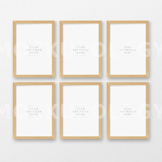 A3 Oak Frames Mockup Set Of 6 Vertical Portrait Wood Frames Etsy
