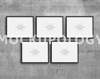 8x10 16x20 Digital Frame Mockup, Styled Photography Mockup, Five Black Frames Mockup on Concrete Wall Background, DIGITAL FILE DOWNLOAD