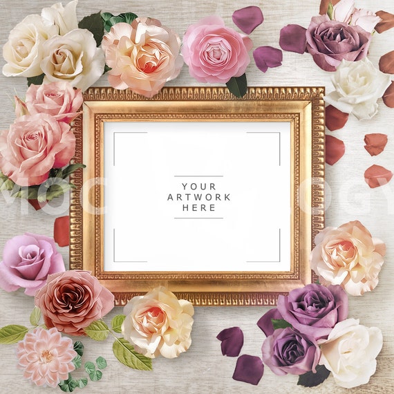 8x10 Horizontal Gold Frame Mockup Poster Mockup Styled Rose Etsy