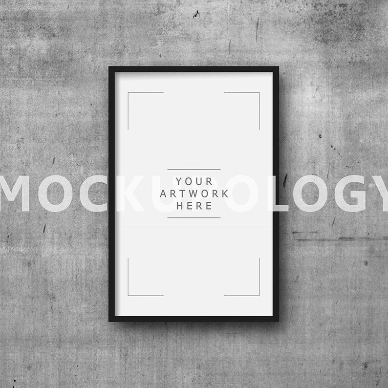 Download 11x17 Vertical Black Frame Mockup on Concrete Wall Background | Etsy