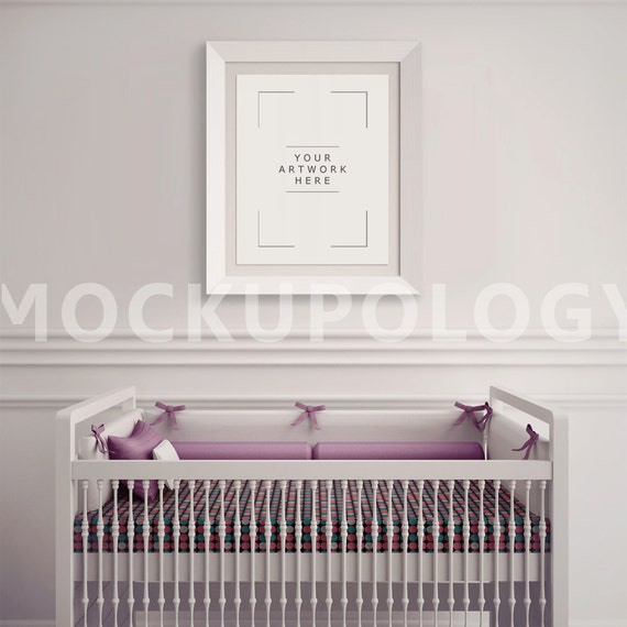 8x10 White Frame Nursery Interior Mockup Baby Cradle Styled Etsy